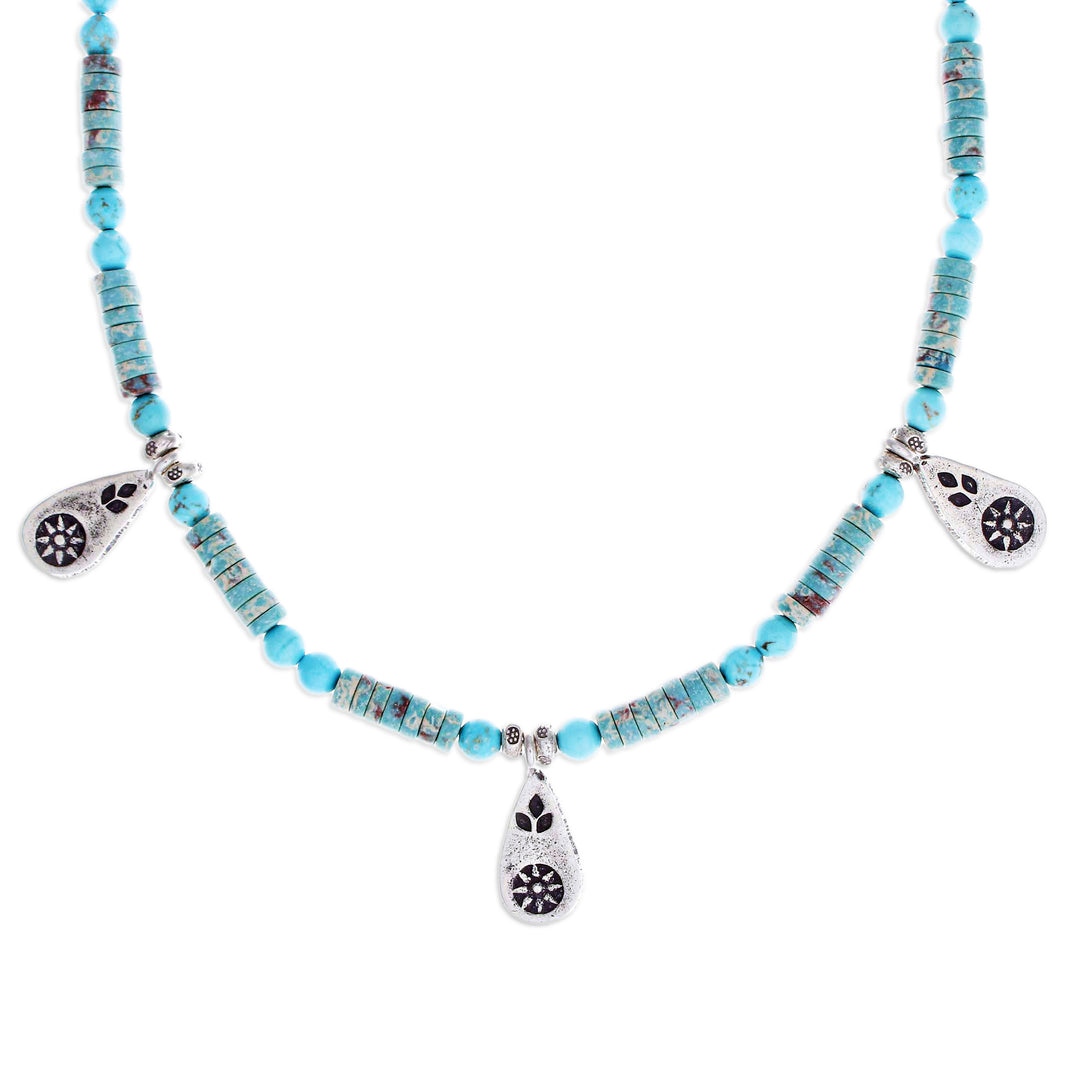 Recon Turquoise Beaded Necklace with Karen Silver Charms - Summer Charms