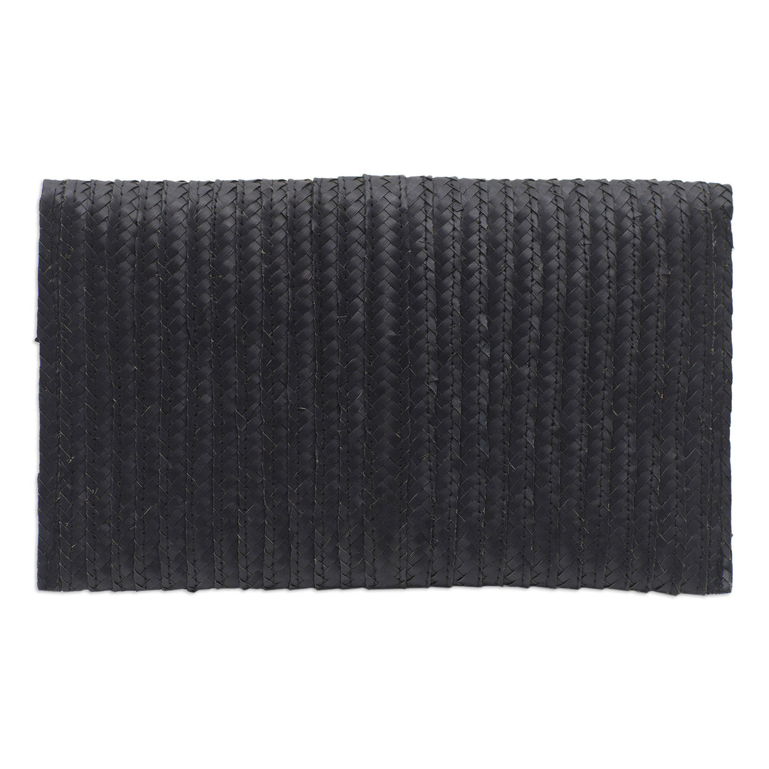 Tropical Braided Palmyra Palm Leaf Clutch in Onyx Hues - Onyx Epoch