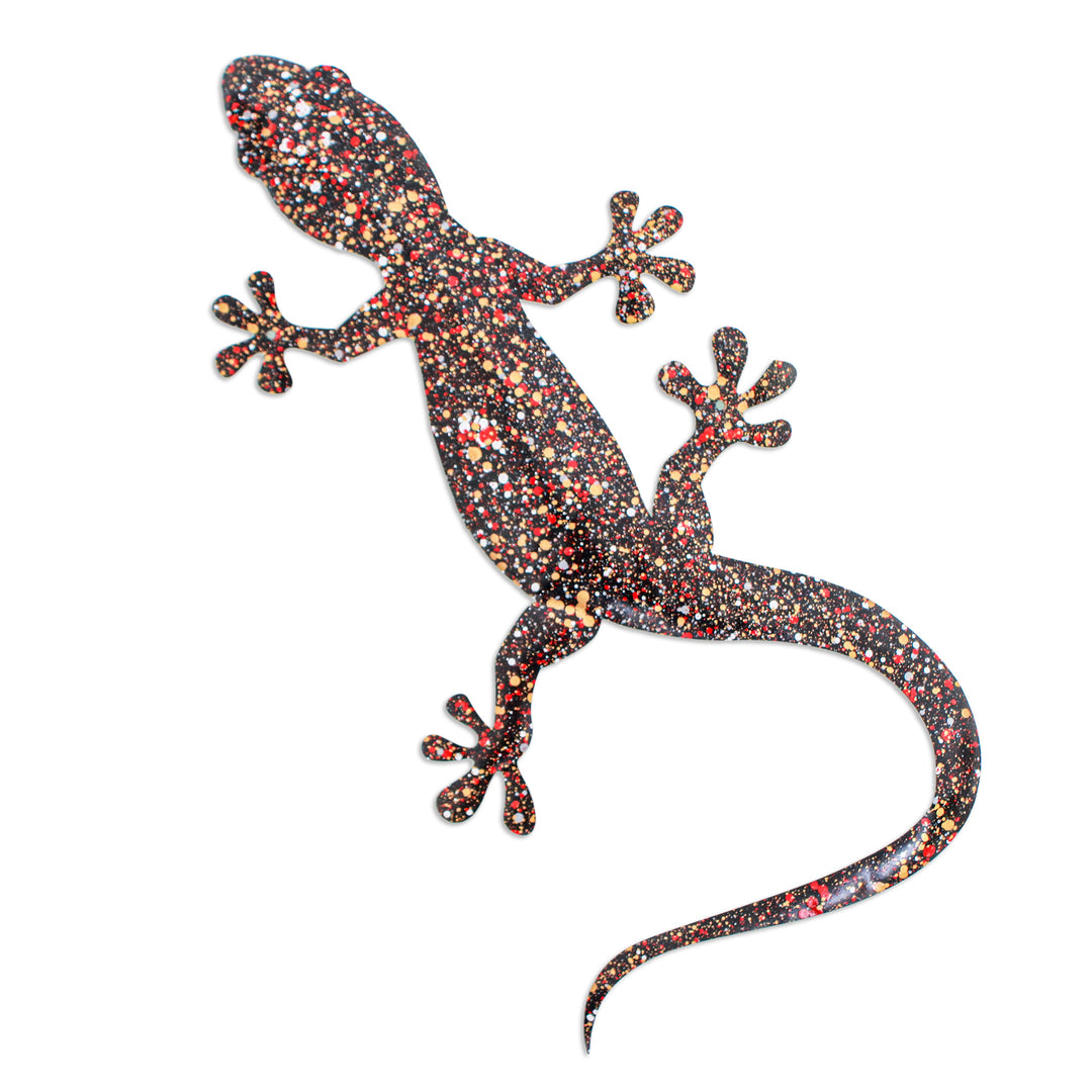 Handcrafted Tropical-Inspired Iron Gecko Wall Art - Festive Scales