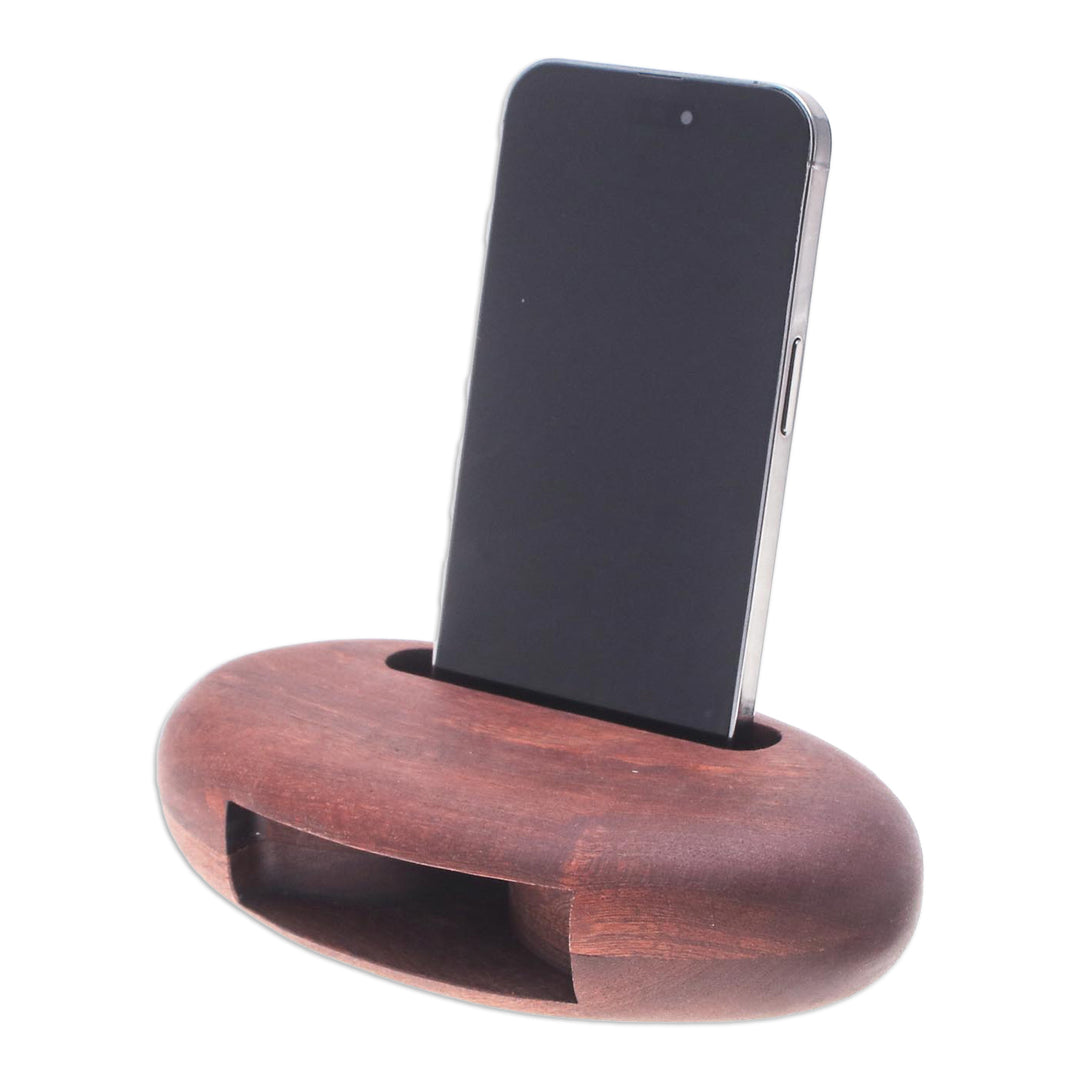 Hand-Carved Minimalist Oval Mahogany Wood Phone Speaker - Dapper Sounds