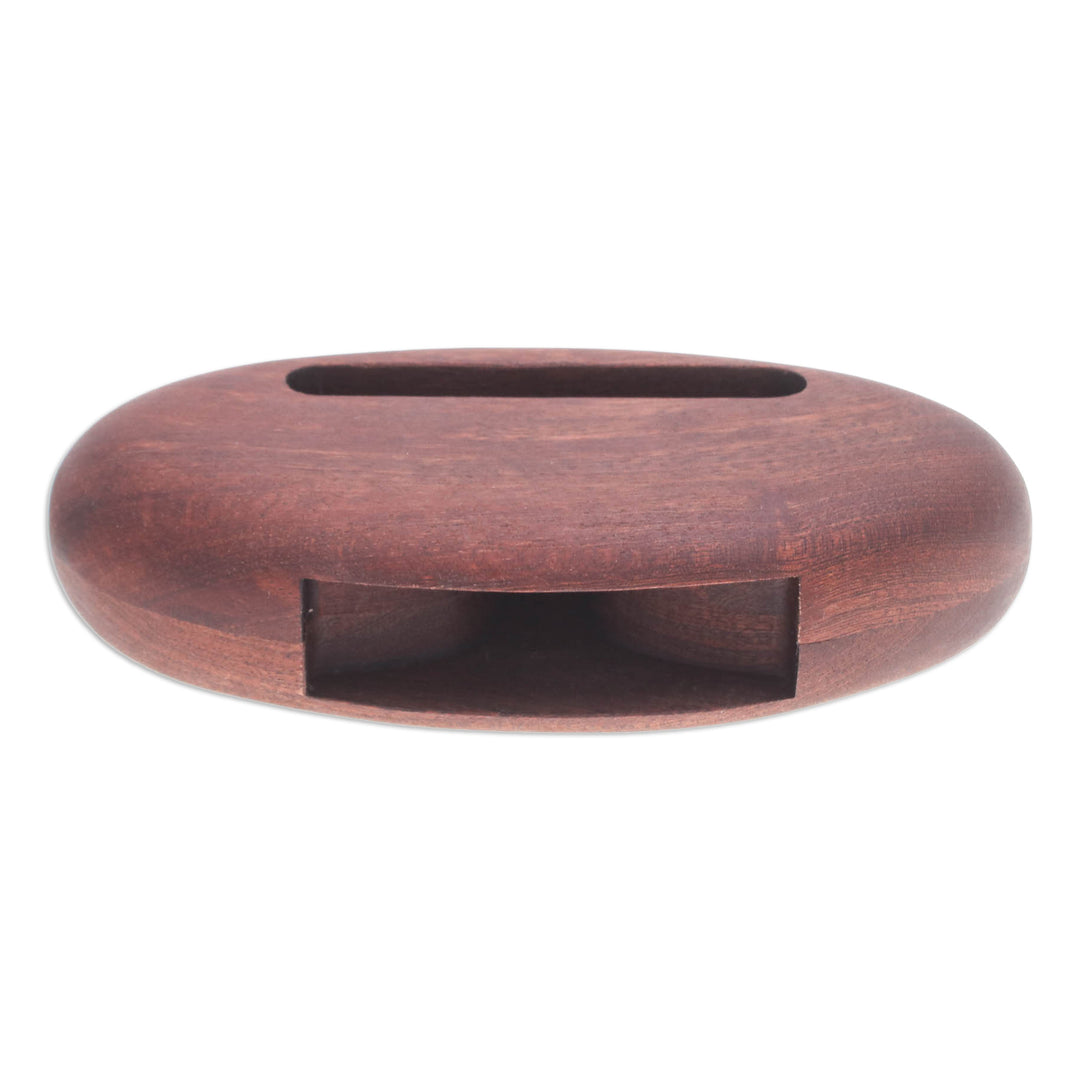 Hand-Carved Minimalist Oval Mahogany Wood Phone Speaker - Dapper Sounds