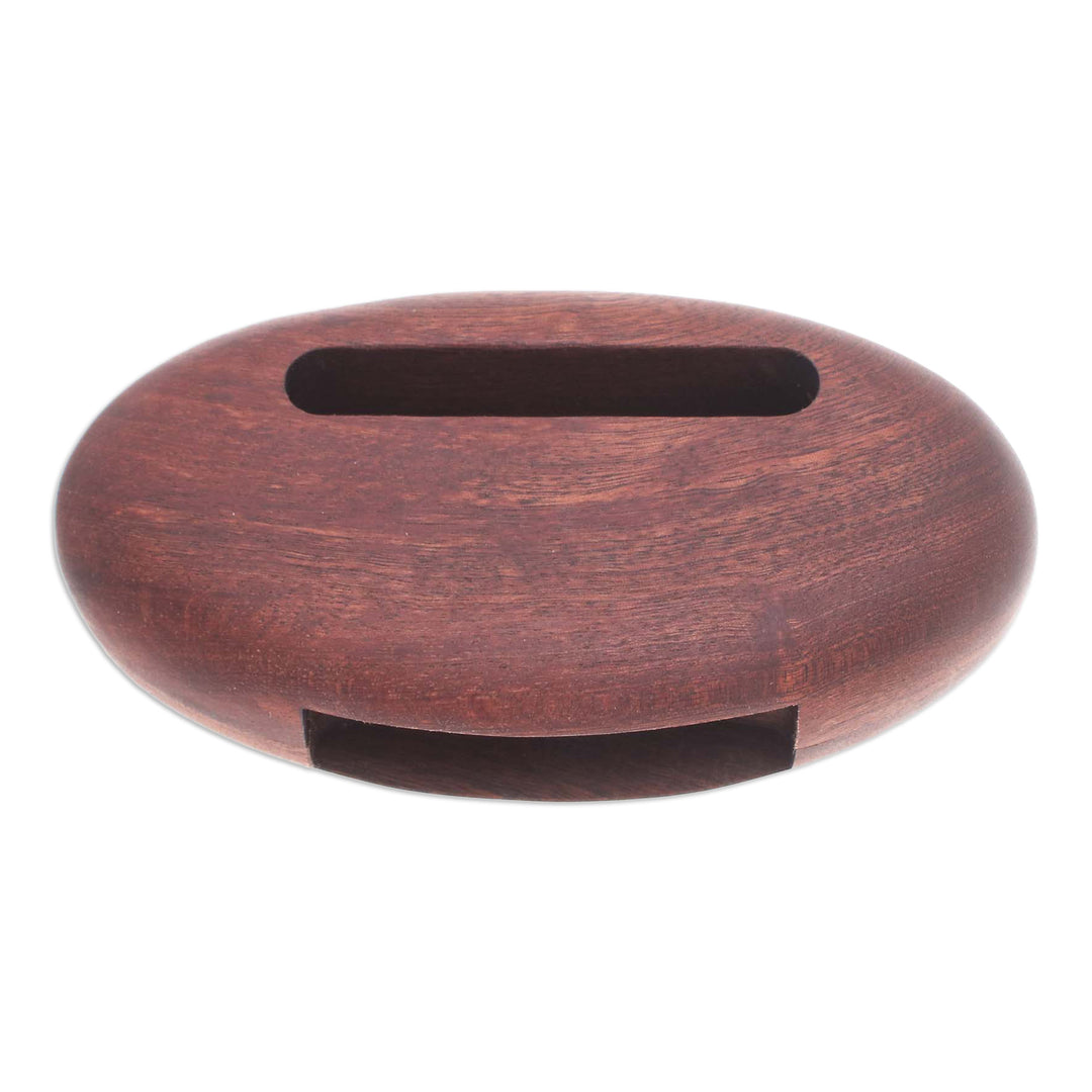 Hand-Carved Minimalist Oval Mahogany Wood Phone Speaker - Dapper Sounds