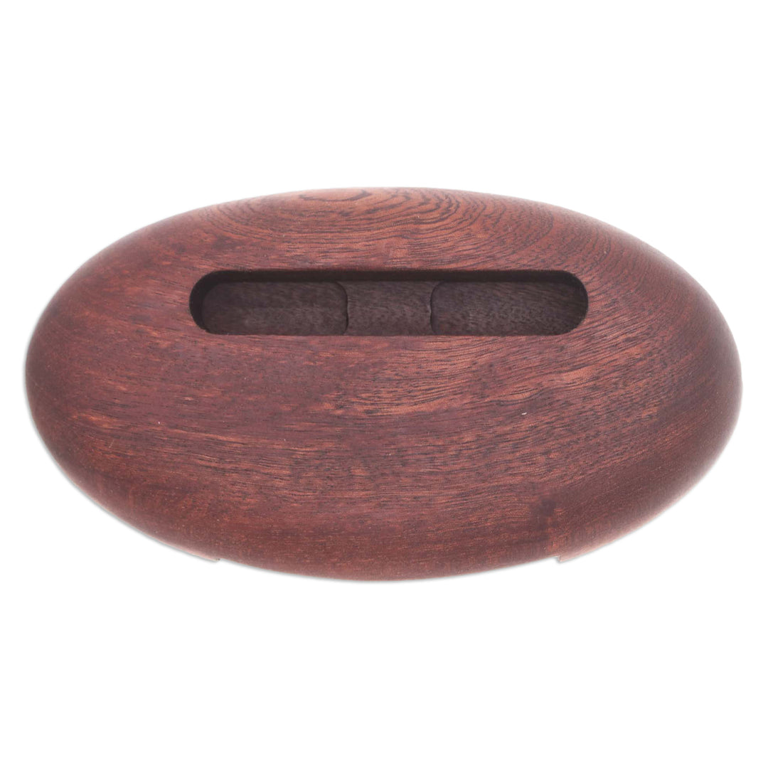 Hand-Carved Minimalist Oval Mahogany Wood Phone Speaker - Dapper Sounds