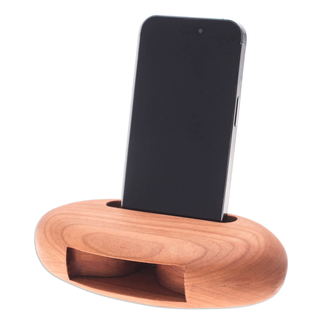 Hand-Carved Minimalist Oval Cherry Wood Phone Speaker - Serene Sounds