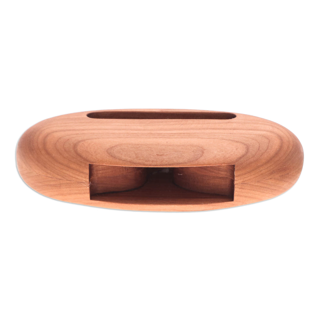 Hand-Carved Minimalist Oval Cherry Wood Phone Speaker - Serene Sounds