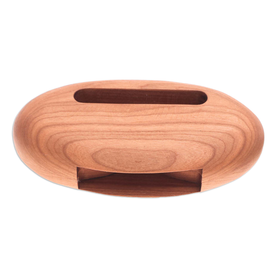 Hand-Carved Minimalist Oval Cherry Wood Phone Speaker - Serene Sounds