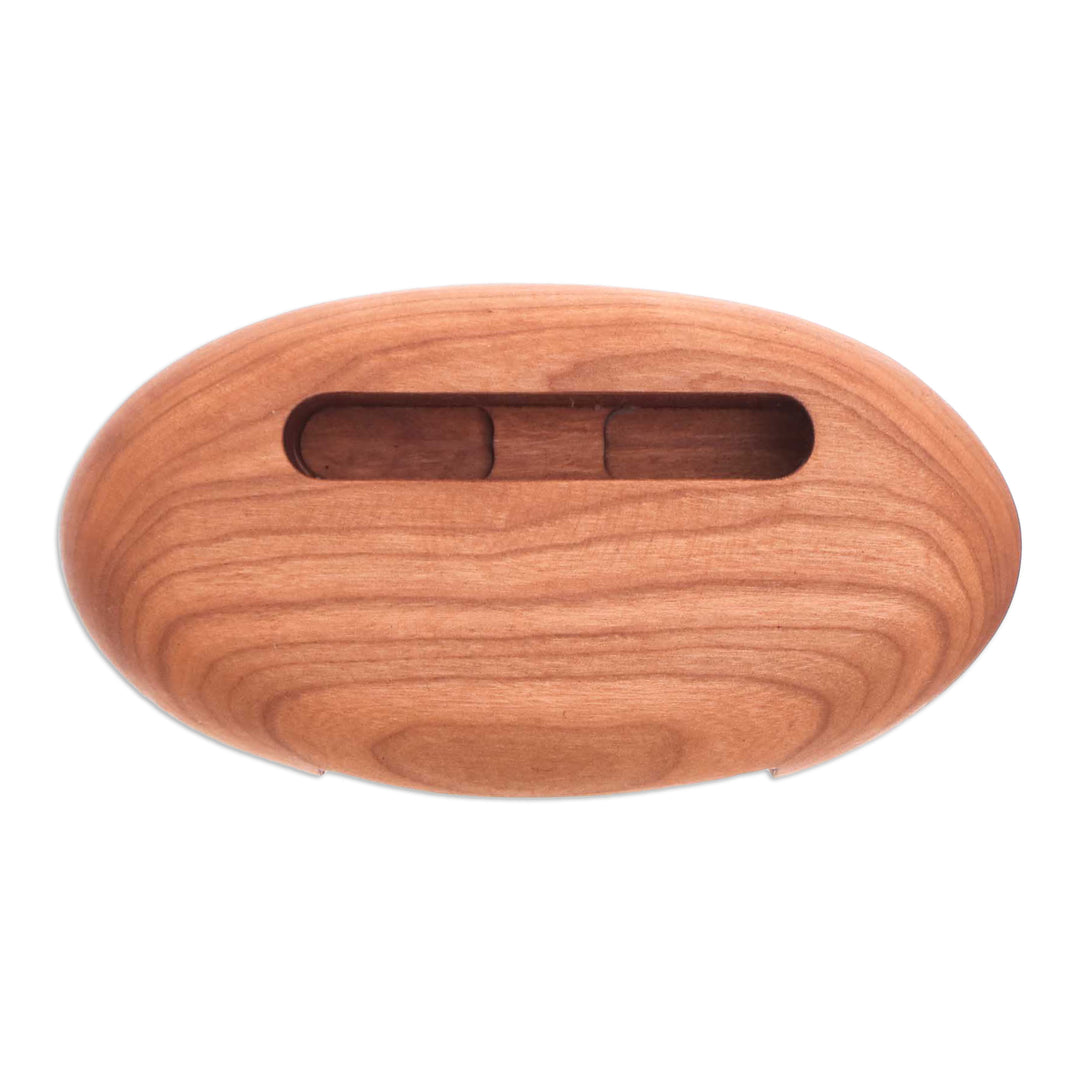 Hand-Carved Minimalist Oval Cherry Wood Phone Speaker - Serene Sounds