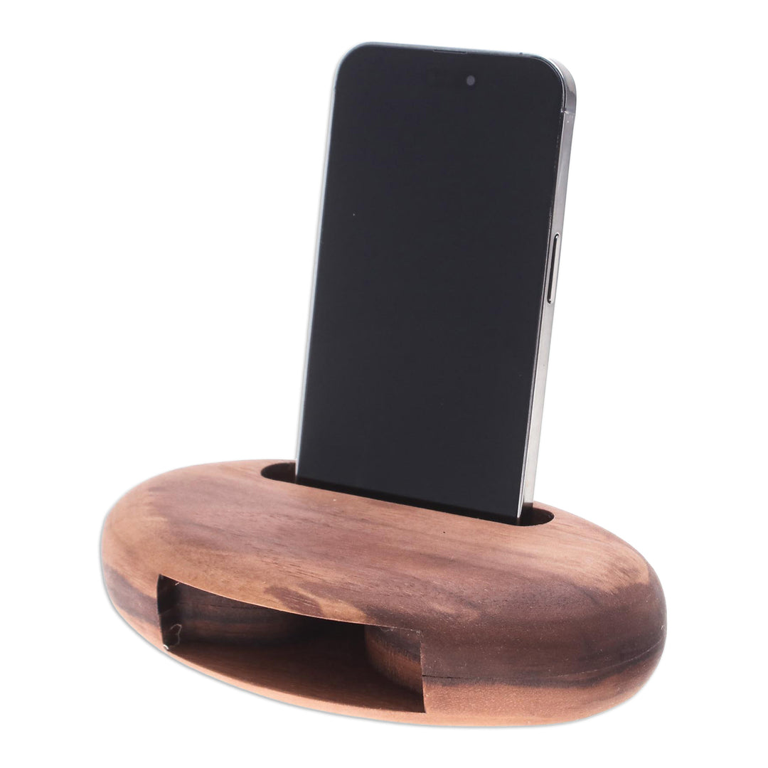 Hand-Carved Minimalist Oval Walnut Wood Phone Speaker - Regal Sounds