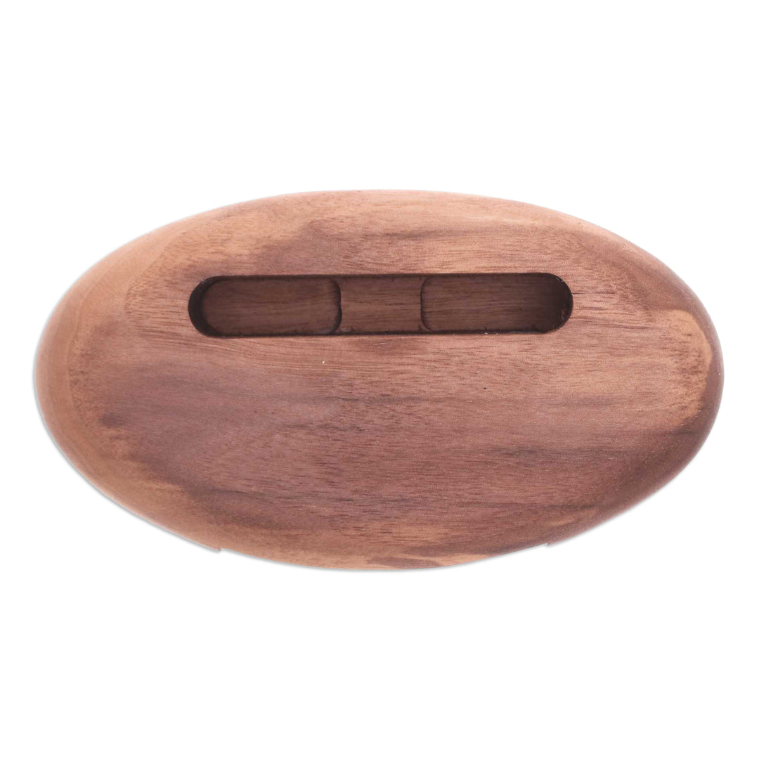 Hand-Carved Minimalist Oval Walnut Wood Phone Speaker - Regal Sounds