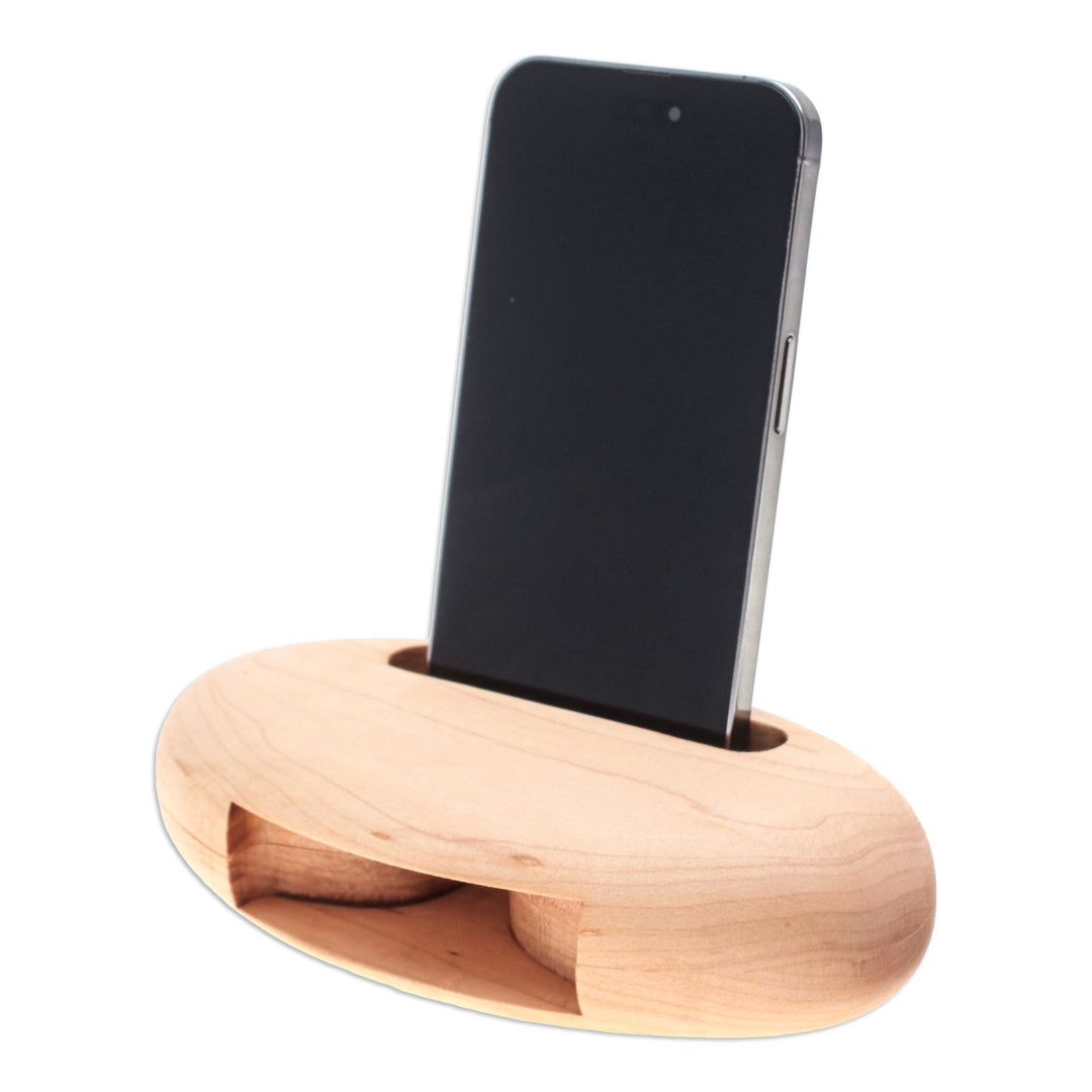 Hand-Carved Minimalist Oval Maple Wood Phone Speaker - Tender Sounds