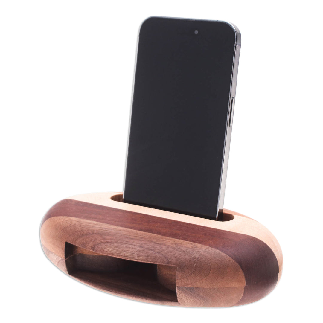Hand-Carved Minimalist Oval Striped Wood Phone Speaker - Striped Sounds