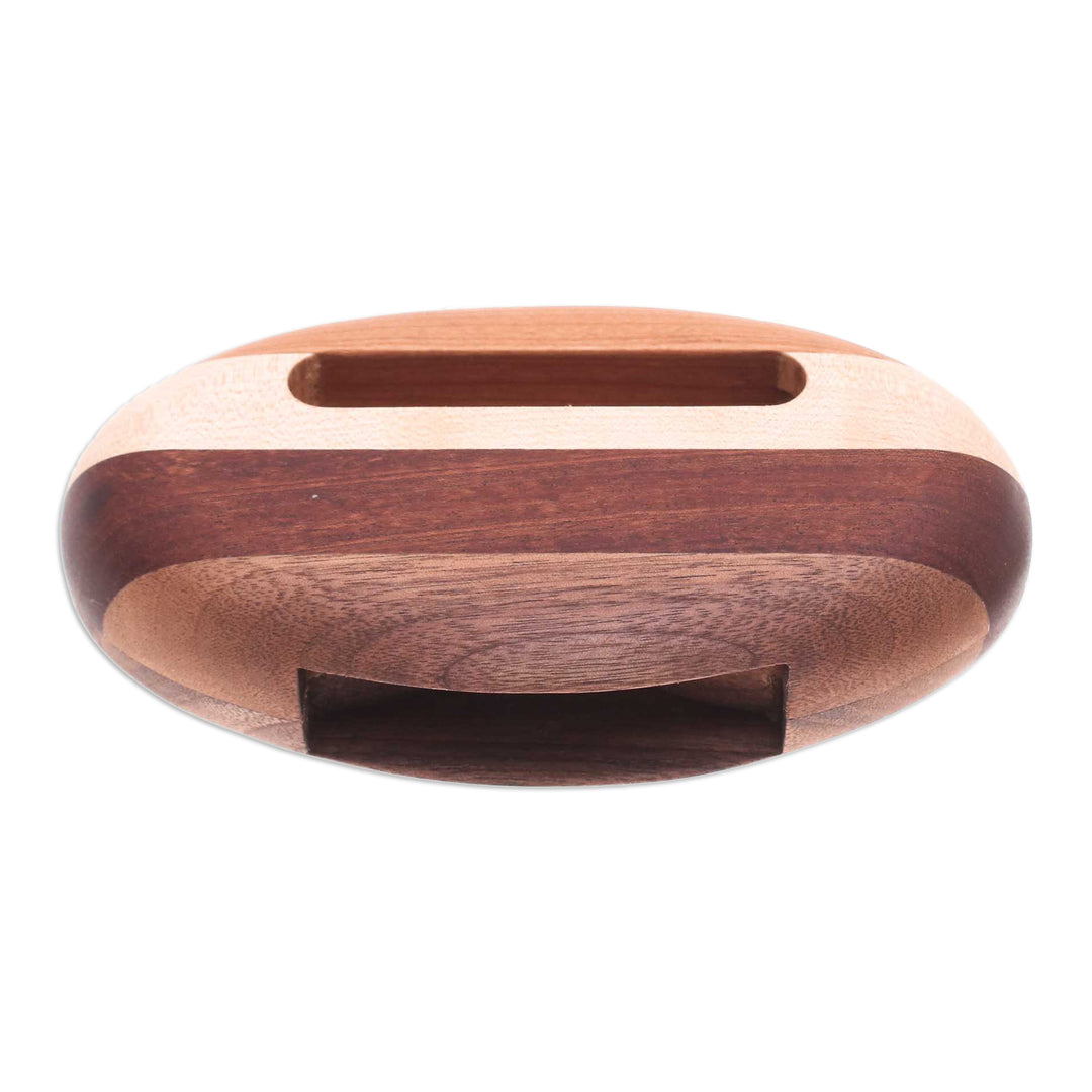 Hand-Carved Minimalist Oval Striped Wood Phone Speaker - Striped Sounds