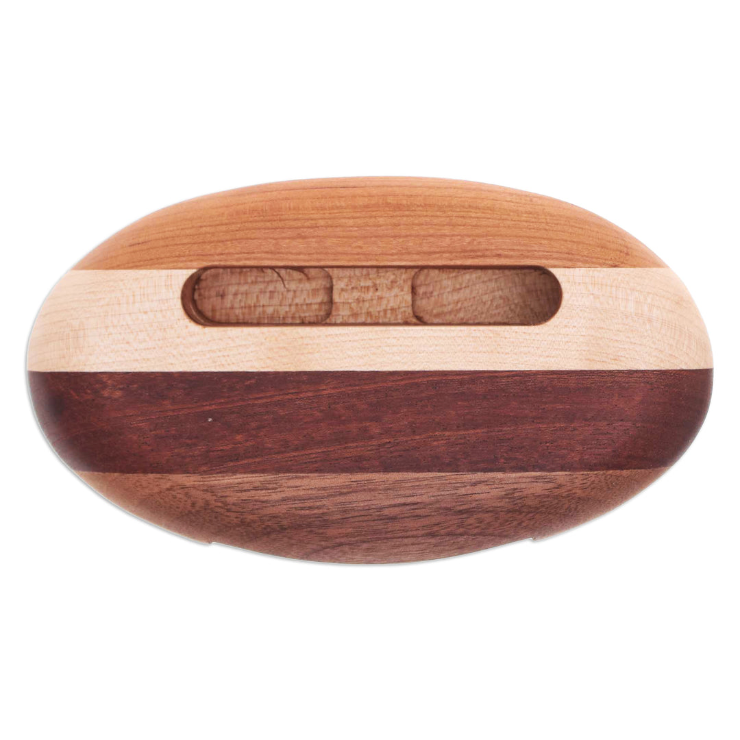 Hand-Carved Minimalist Oval Striped Wood Phone Speaker - Striped Sounds