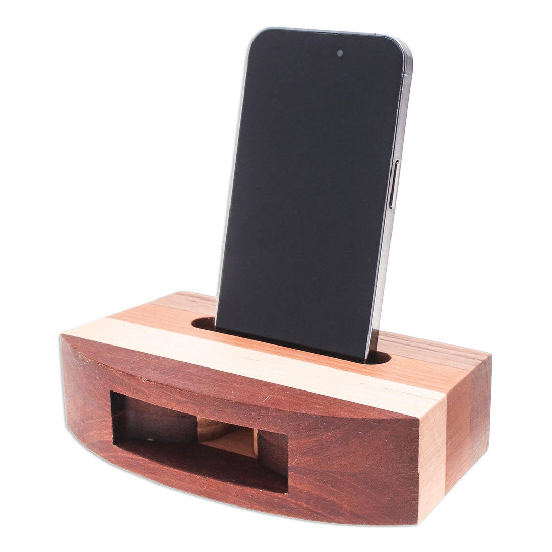 Modern Striped Wood Phone Speaker Handcrafted in Thailand - Striped Connection