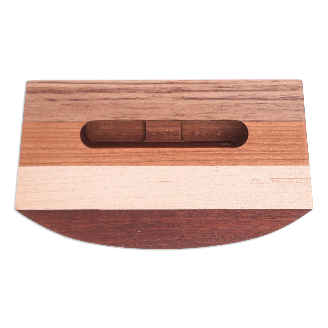 Modern Striped Wood Phone Speaker Handcrafted in Thailand - Striped Connection