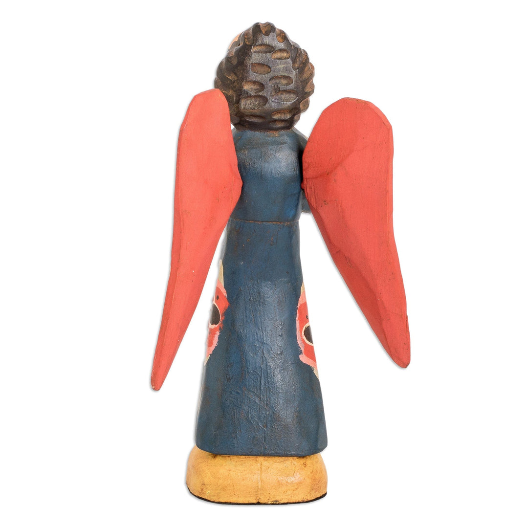 Hand-Painted Floral Pinewood Sculpture of a Praying Angel - Petition to Heaven