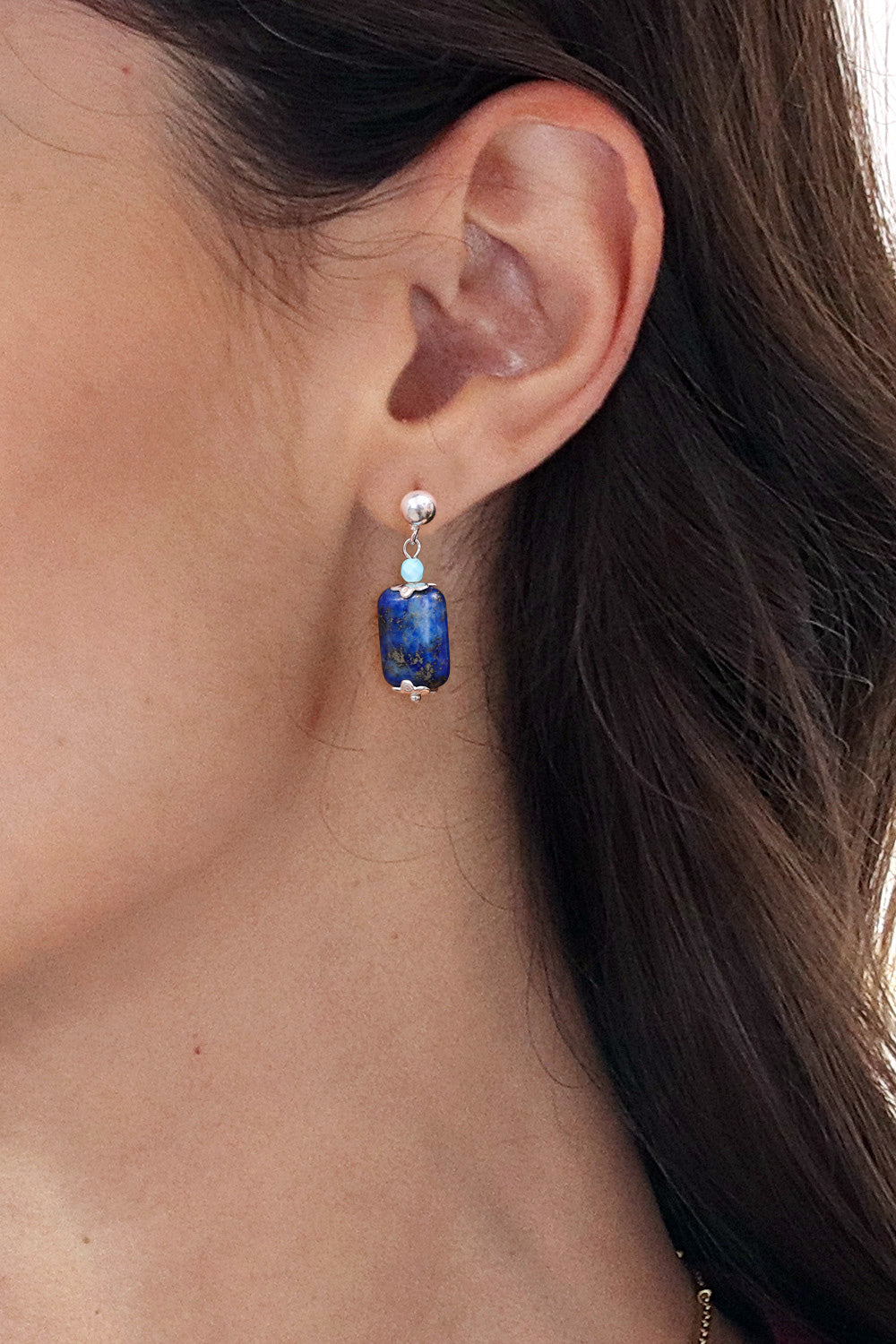 Lapis Lazuli and Howlite Dangle Earrings from Thailand - Tranquil Blueberry
