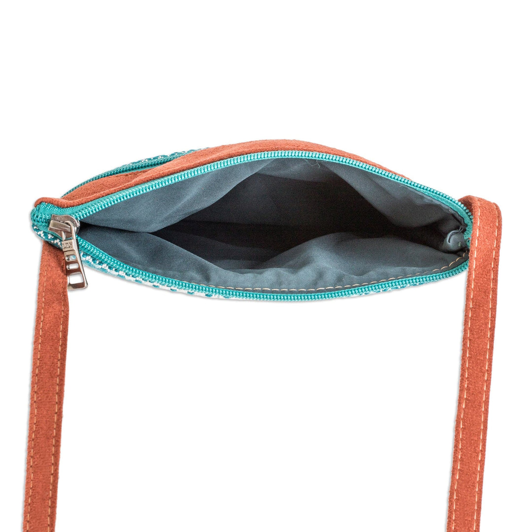 Faux Leather-Accented Cotton Sling Bag in Aquamarine Hues - Paradise in Aquamarine