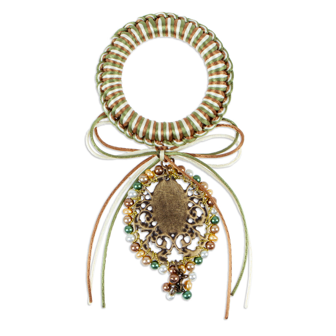 Religious Green and Brown Glass Beaded Door Knob Hanger - Guadalupe's Emblem