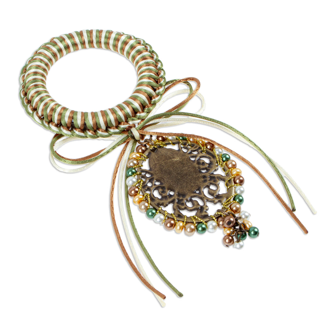 Religious Green and Brown Glass Beaded Door Knob Hanger - Guadalupe's Emblem