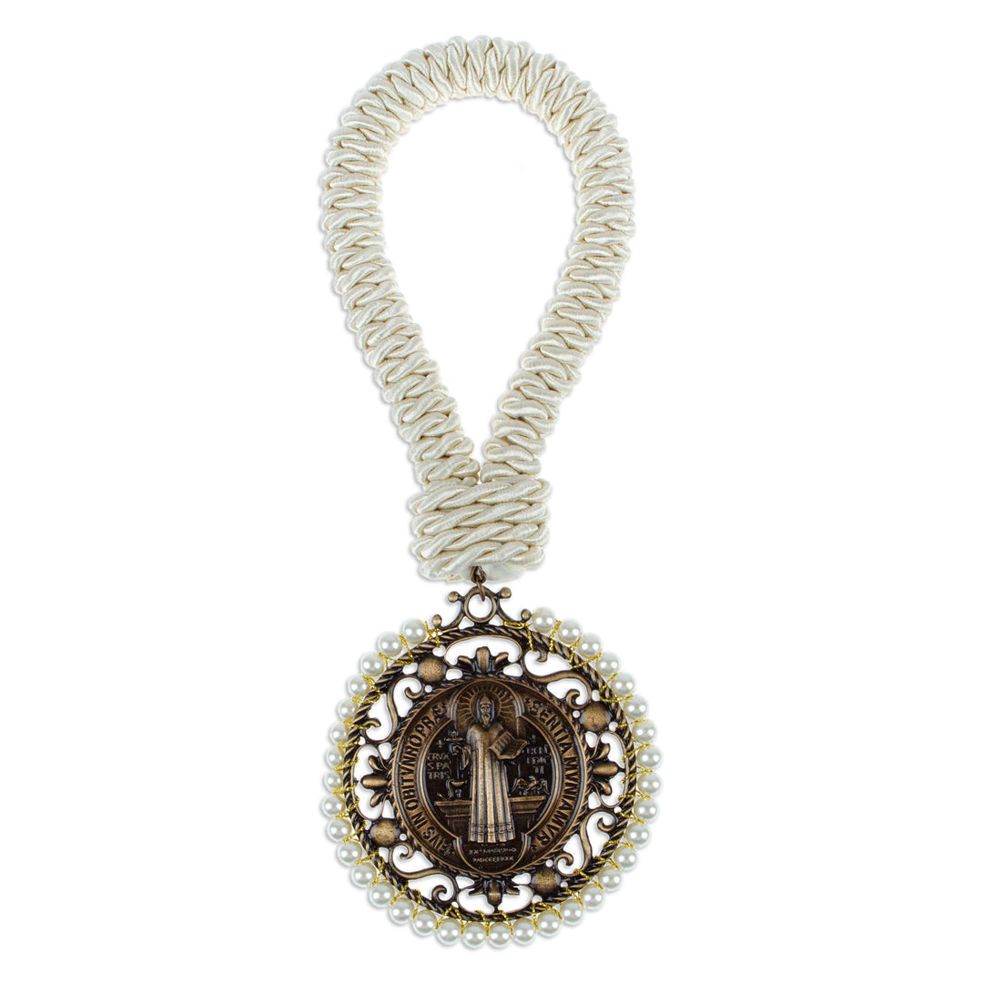 Cotton Door Knob Hanger with Saint Benedict Medallion - Saint Benedict's Blessing