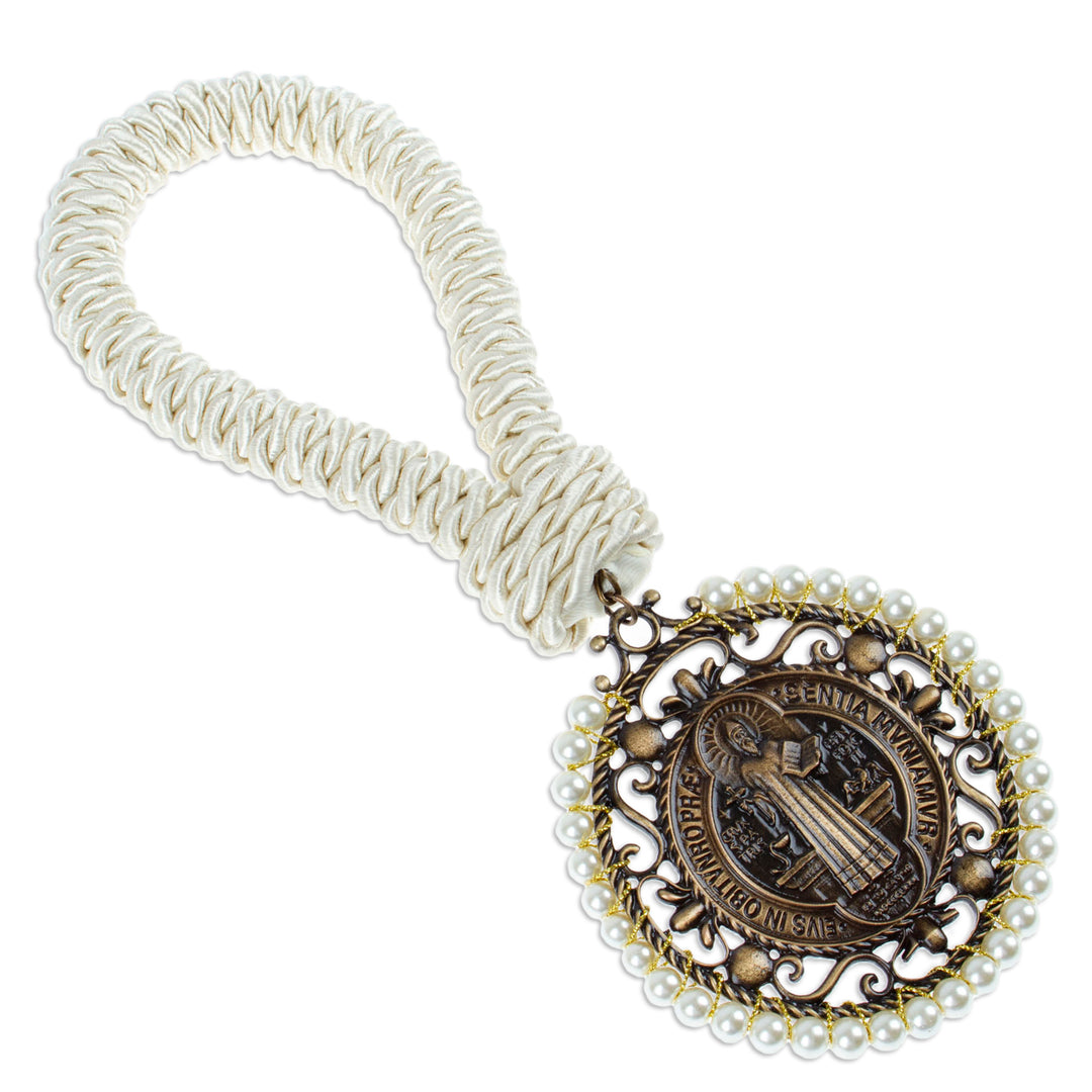 Cotton Door Knob Hanger with Saint Benedict Medallion - Saint Benedict's Blessing