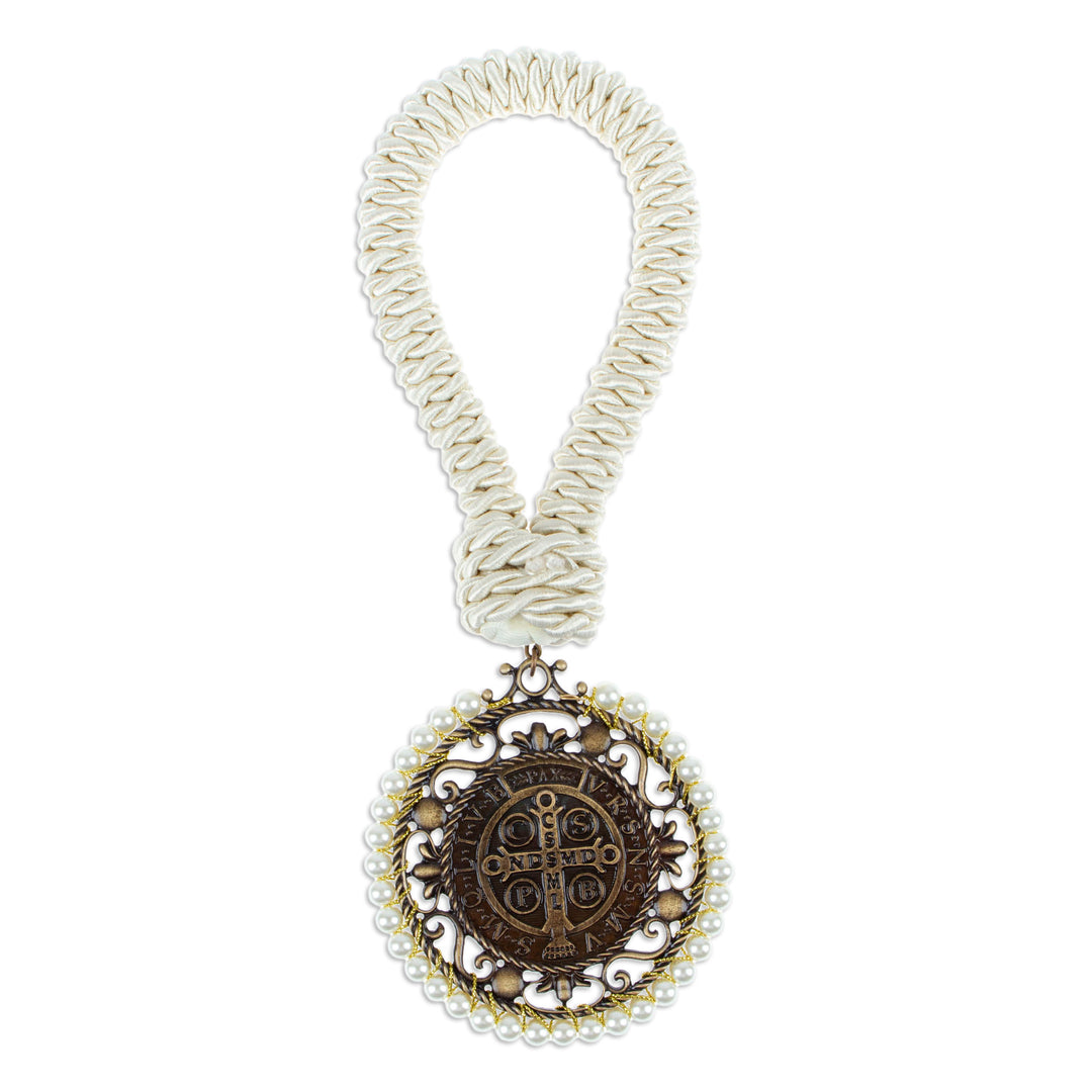 Cotton Door Knob Hanger with Saint Benedict Medallion - Saint Benedict's Blessing