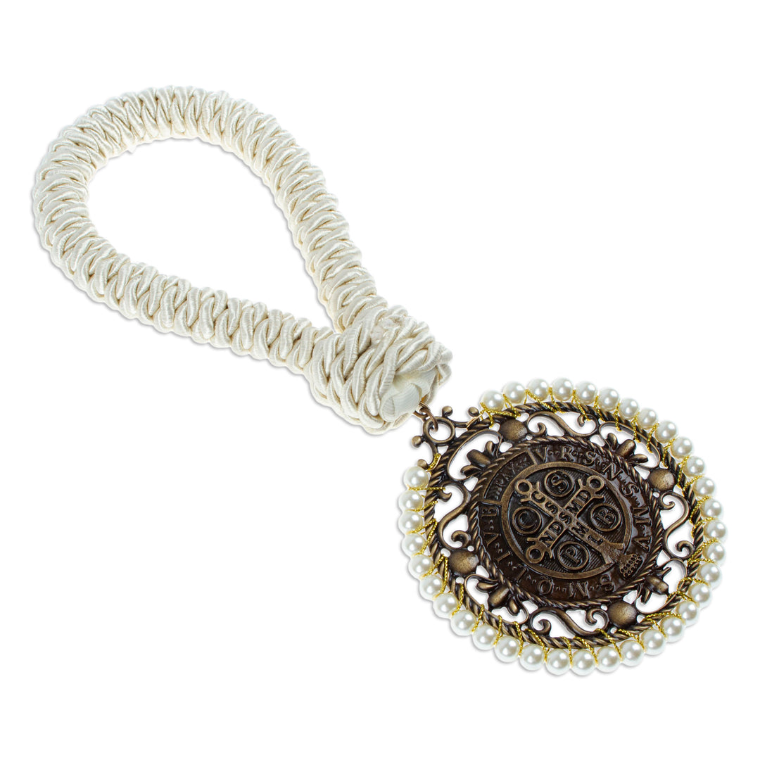 Cotton Door Knob Hanger with Saint Benedict Medallion - Saint Benedict's Blessing