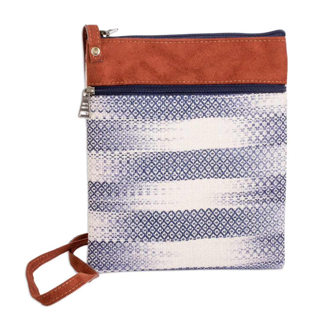 Faux Leather-Accented Cotton Sling Bag in Blue-Violet Hues - Paradise in Blue-Violet