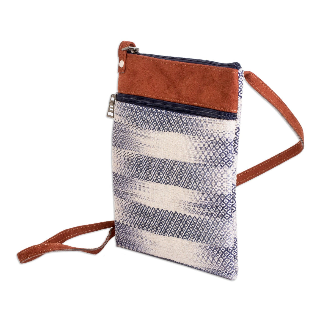 Faux Leather-Accented Cotton Sling Bag in Blue-Violet Hues - Paradise in Blue-Violet