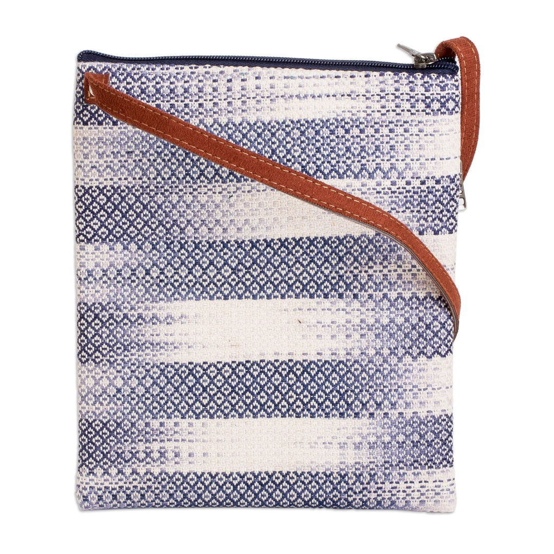 Faux Leather-Accented Cotton Sling Bag in Blue-Violet Hues - Paradise in Blue-Violet