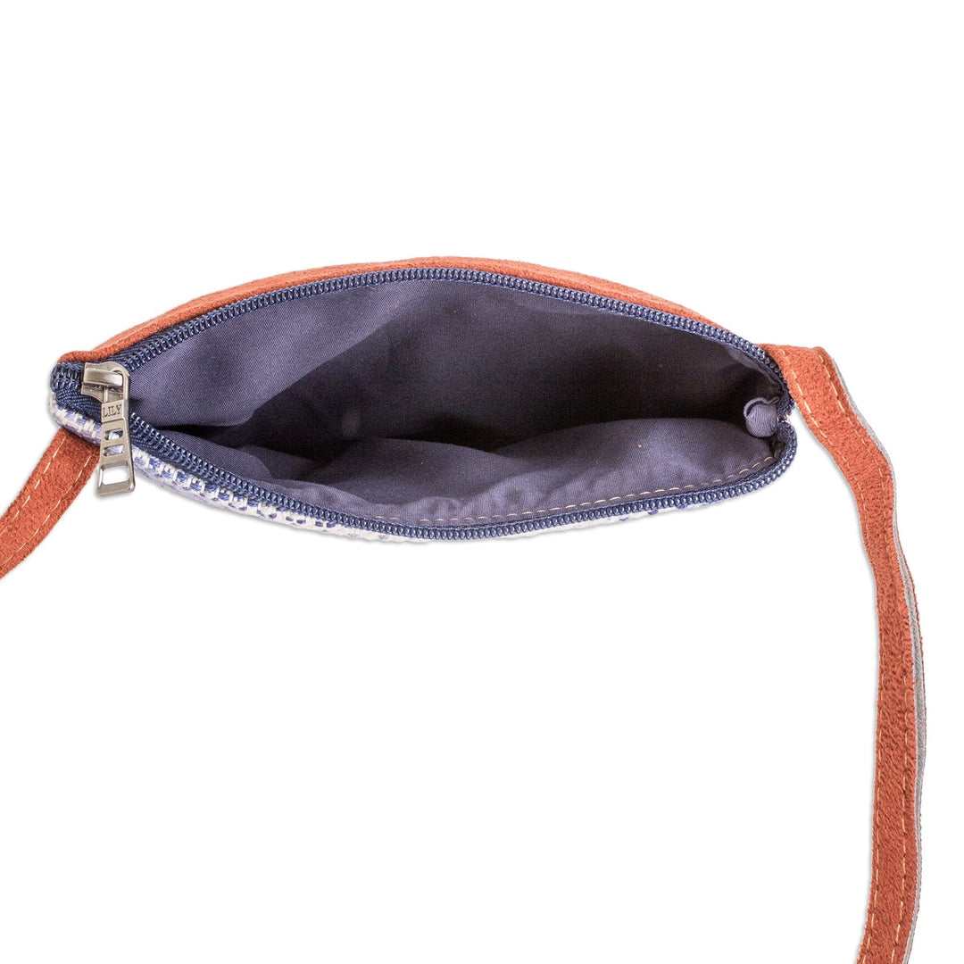 Faux Leather-Accented Cotton Sling Bag in Blue-Violet Hues - Paradise in Blue-Violet