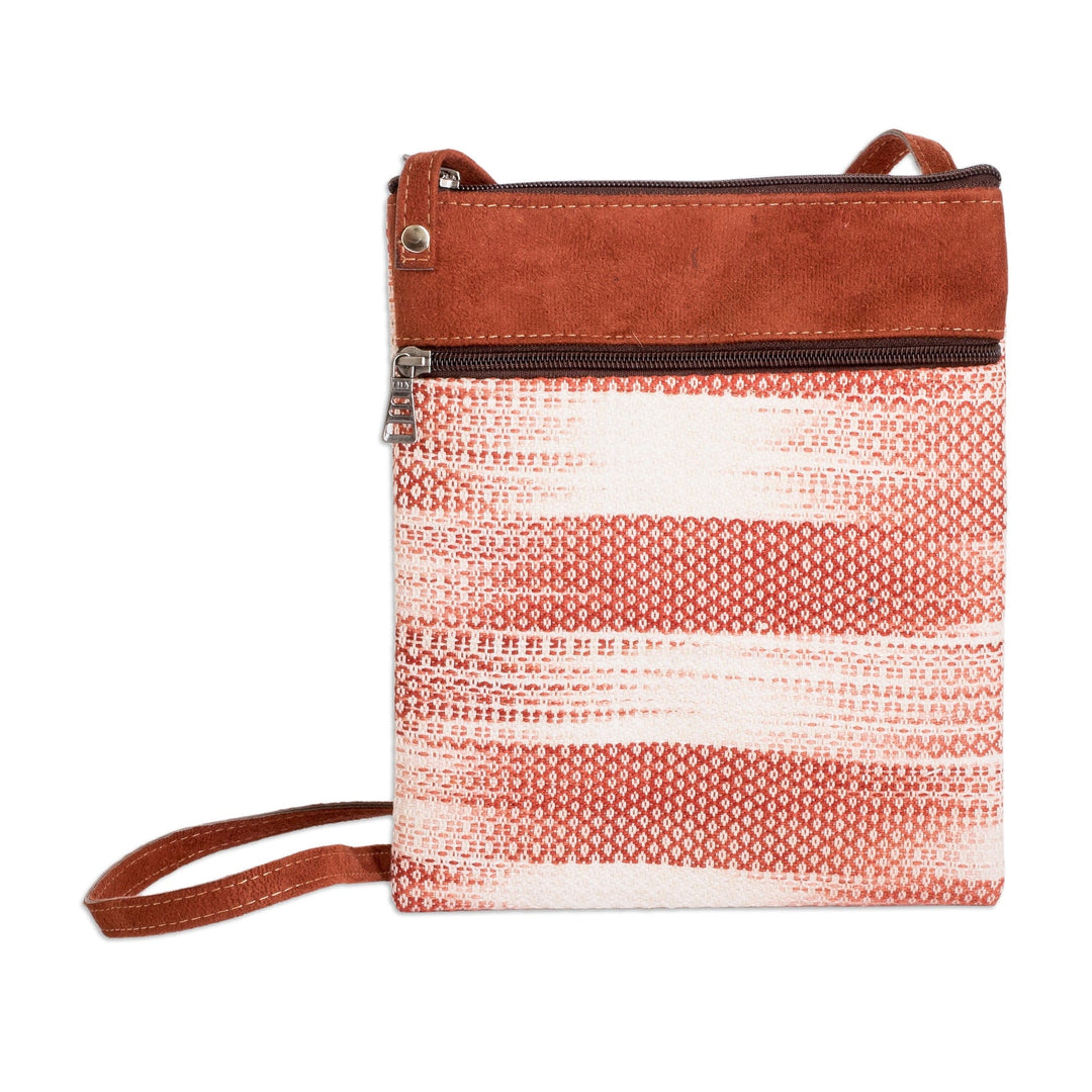 Faux Leather-Accented Cotton Sling Bag in Salmon Hues - Paradise in Salmon