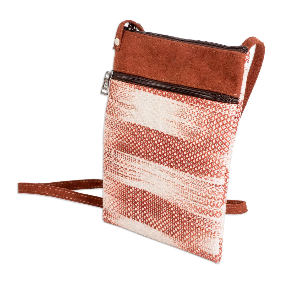 Faux Leather-Accented Cotton Sling Bag in Salmon Hues - Paradise in Salmon