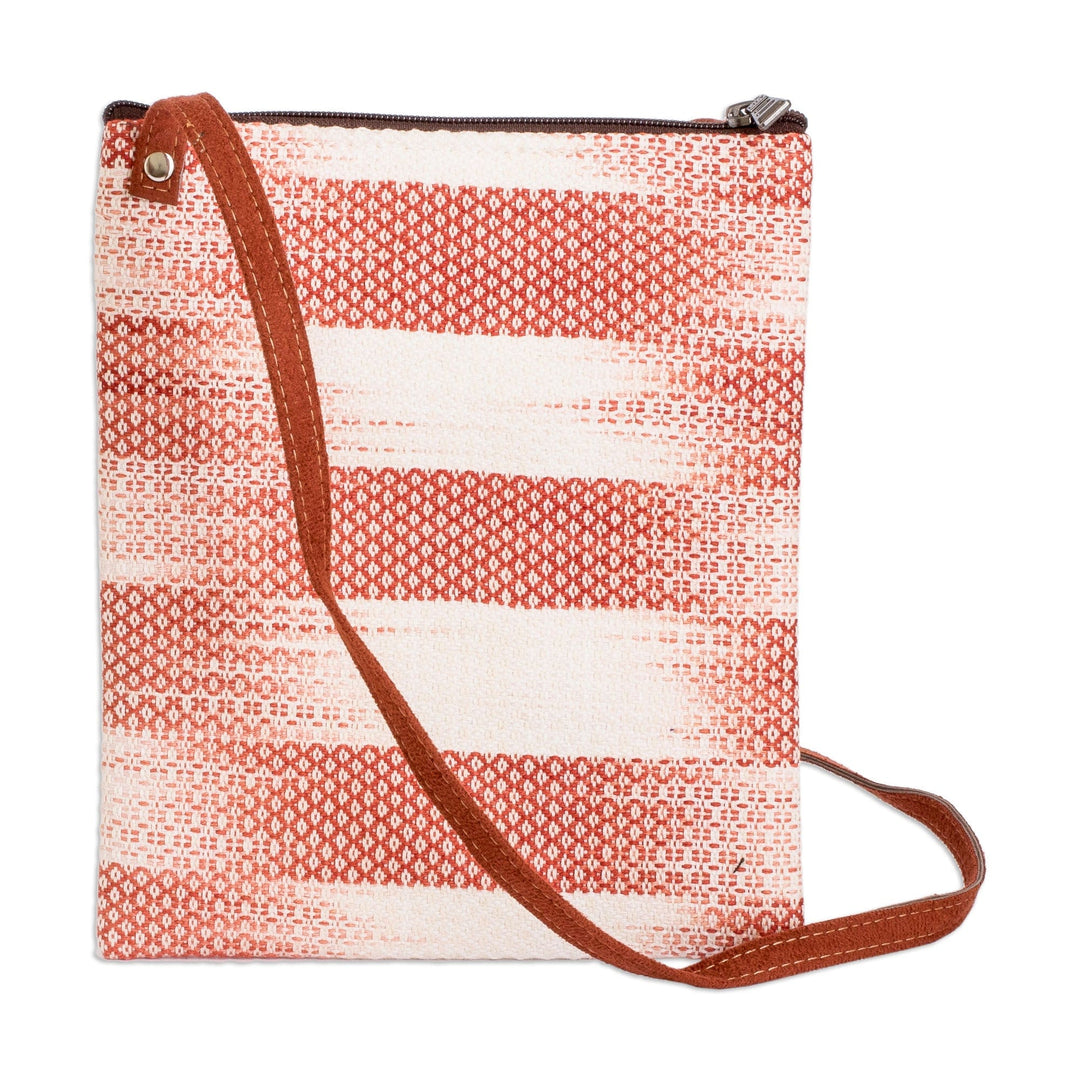 Faux Leather-Accented Cotton Sling Bag in Salmon Hues - Paradise in Salmon