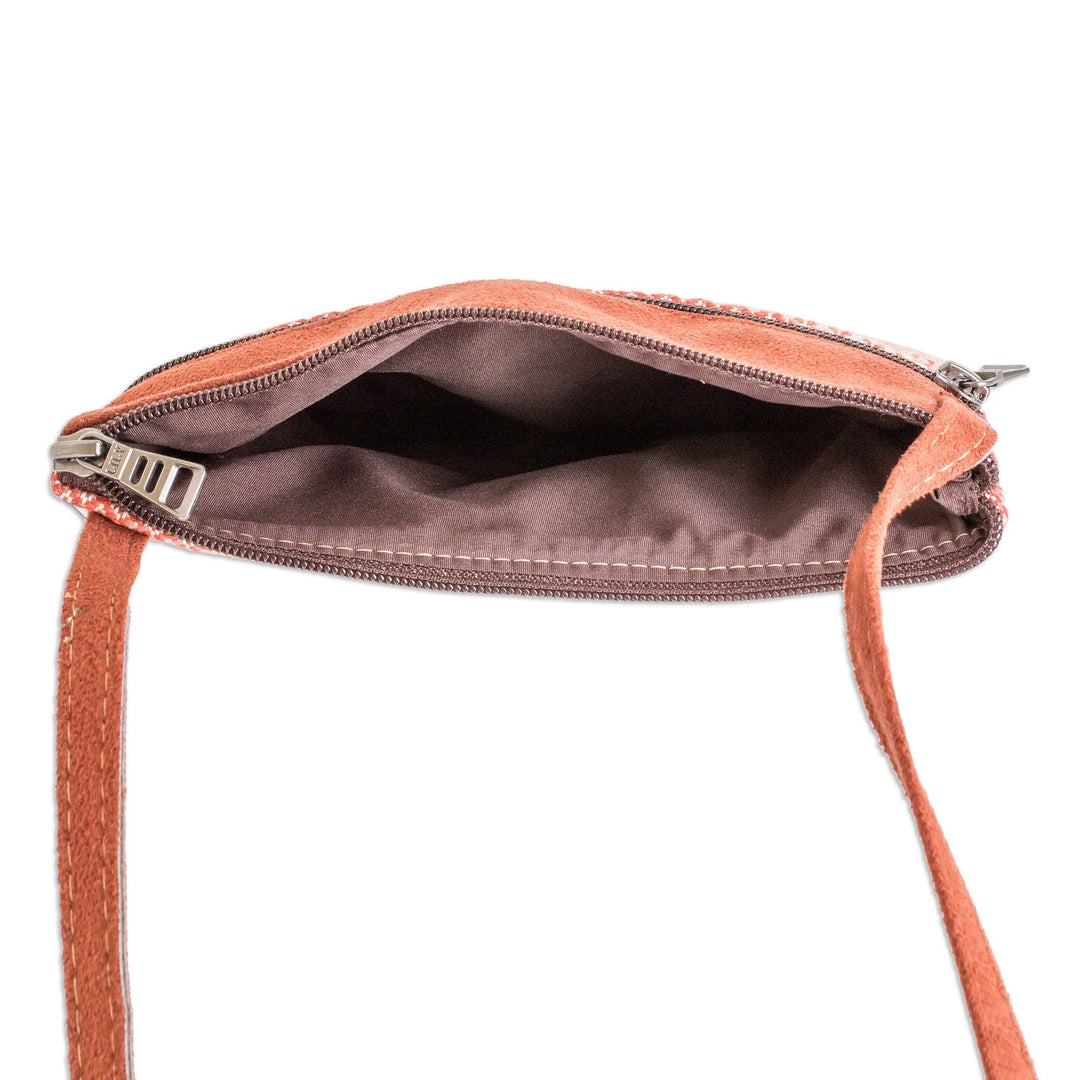 Faux Leather-Accented Cotton Sling Bag in Salmon Hues - Paradise in Salmon