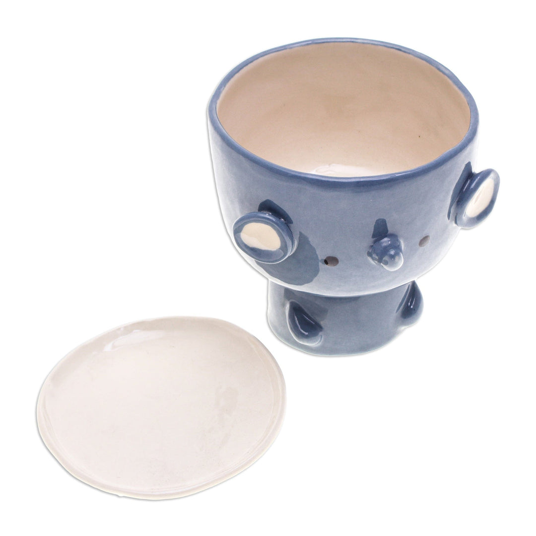 Elephant-Shaped Blue Ceramic Mini Flower Pot with Saucer - Endearing Elephant