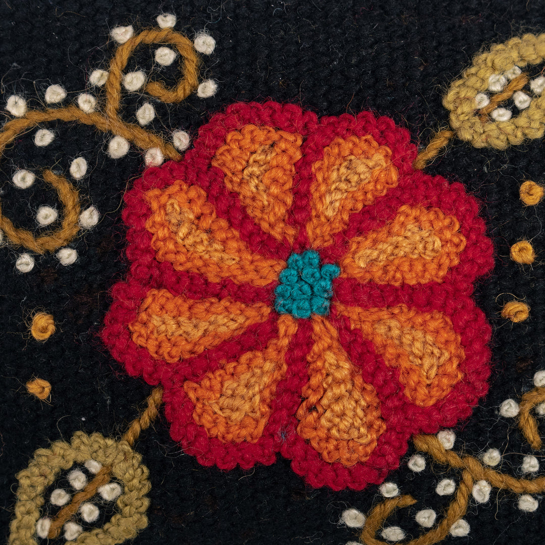 Knit Floral Orange and Black Wool Coin Purse with Zipper - Soiree Petals