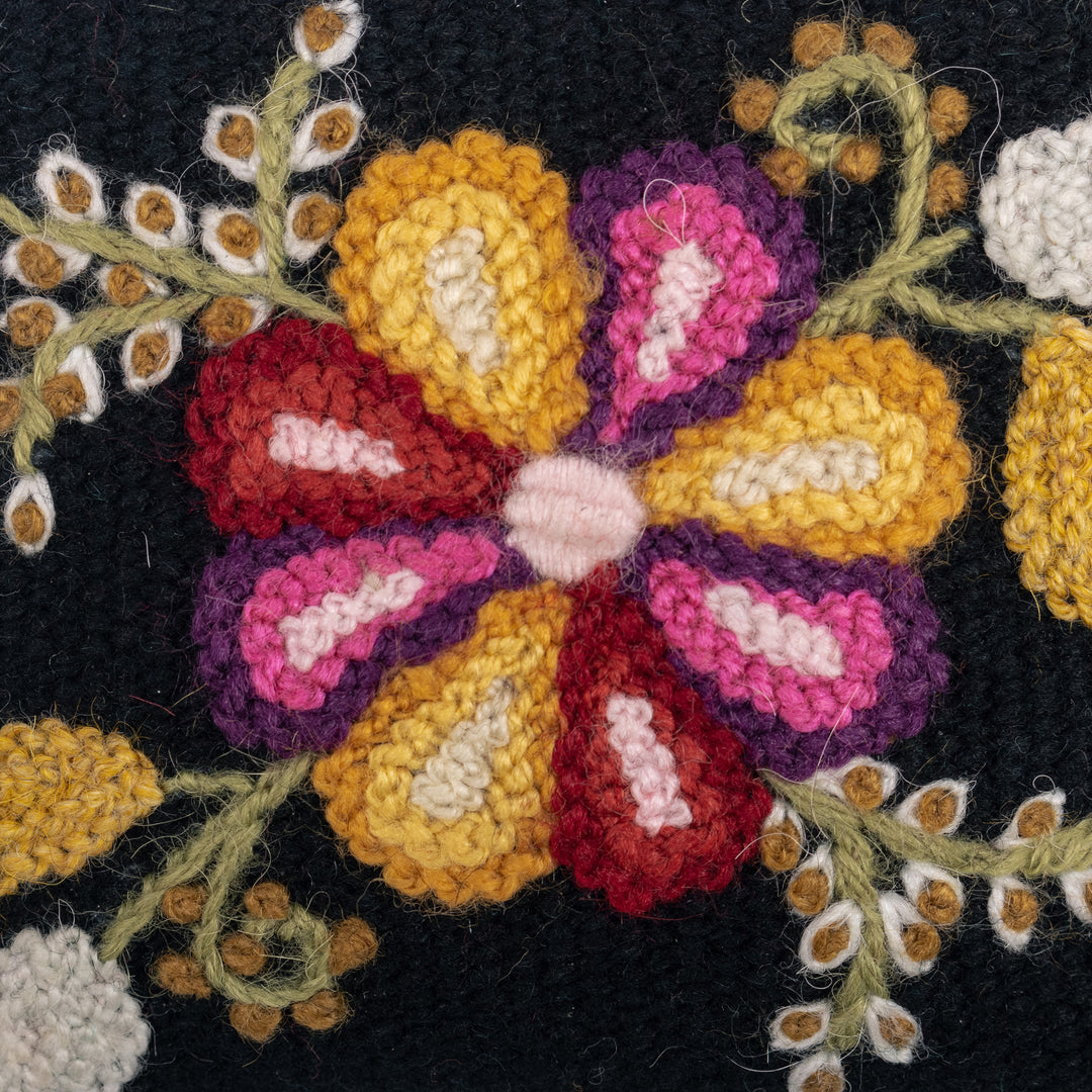 Knit Floral Multicolor on Black Wool Coin Purse with Zipper - Spring Petals