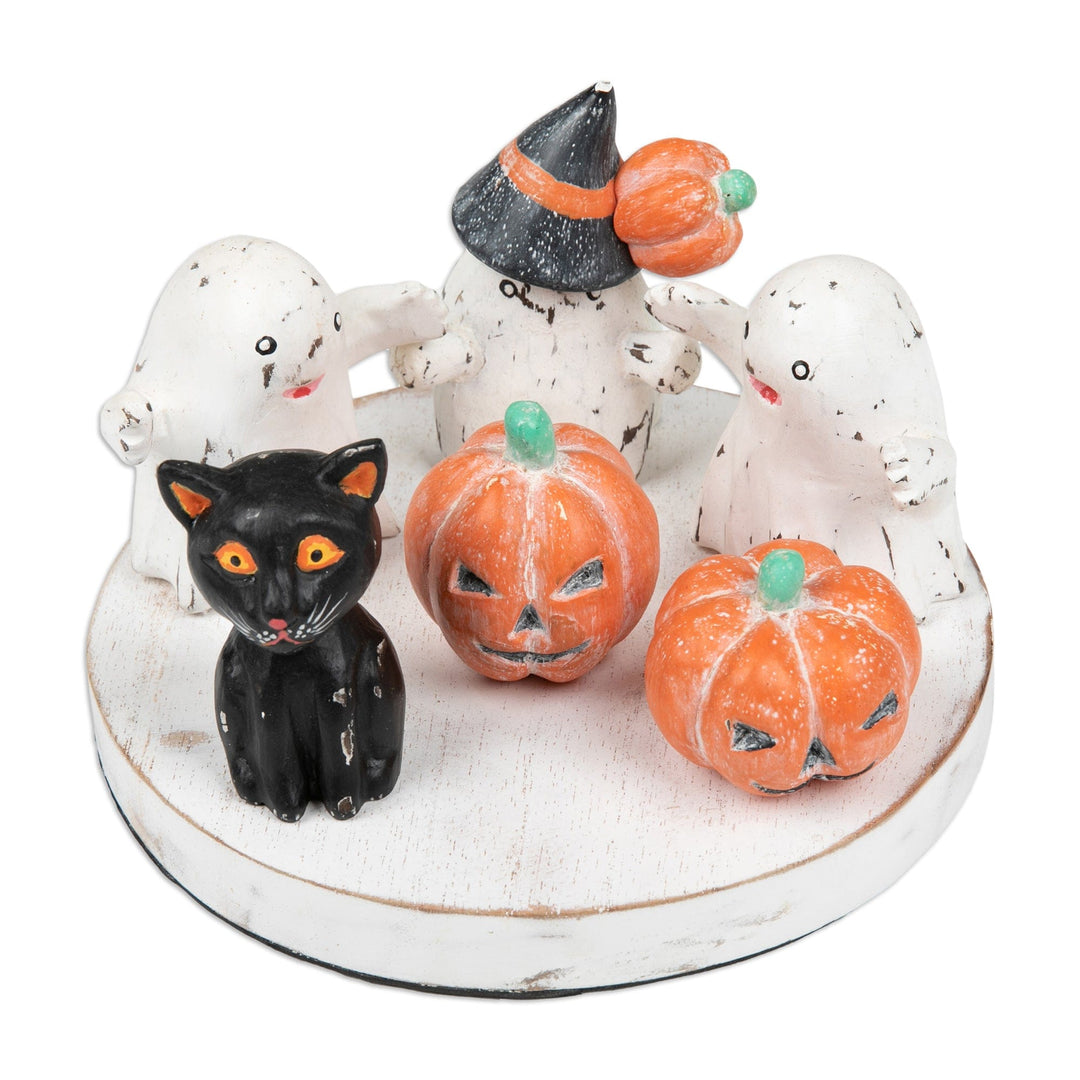 Halloween-Themed Hand-Painted Albesia Wood Sculpture - Halloween Carnival