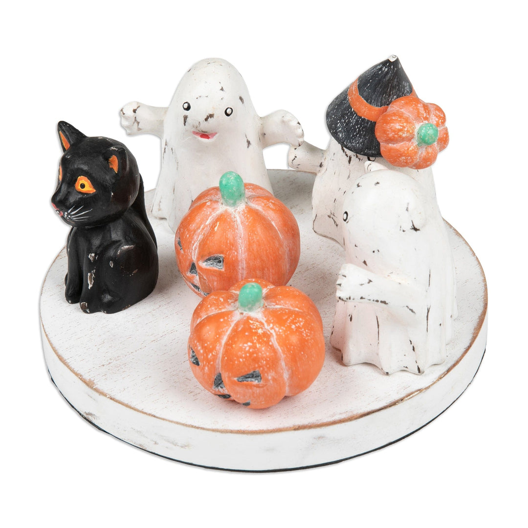 Halloween-Themed Hand-Painted Albesia Wood Sculpture - Halloween Carnival