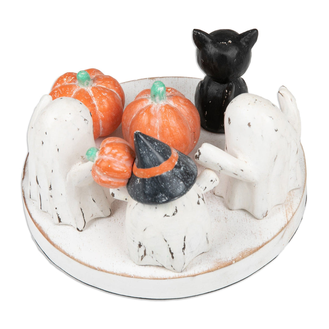 Halloween-Themed Hand-Painted Albesia Wood Sculpture - Halloween Carnival