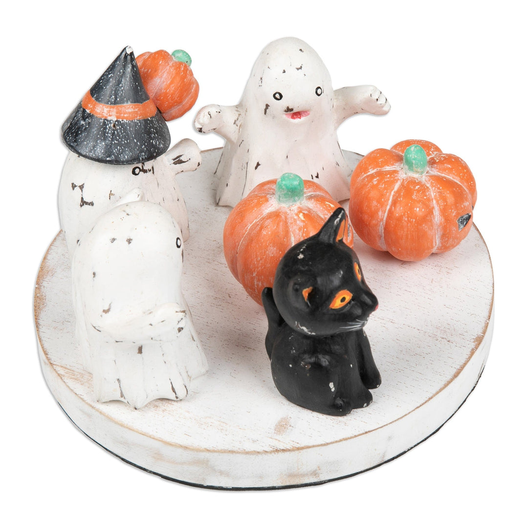 Halloween-Themed Hand-Painted Albesia Wood Sculpture - Halloween Carnival