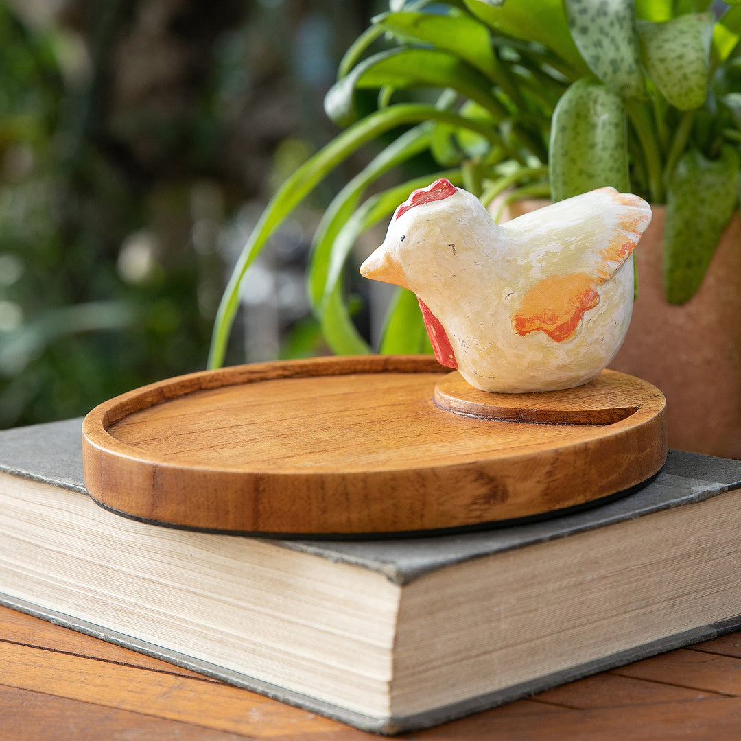 Handcrafted Whimsical Hen-Themed Albesia Wood Catchall - The Hen