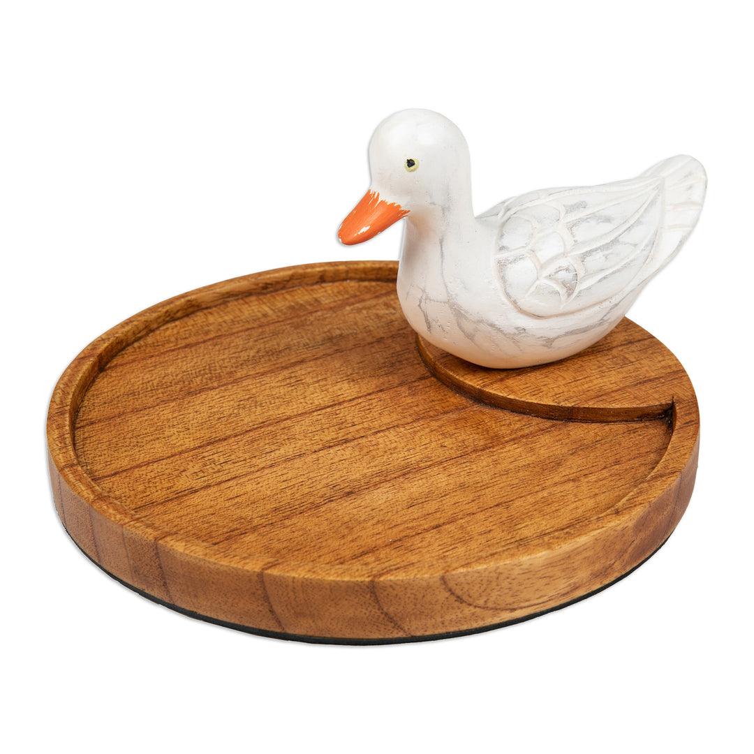 Hand-Painted and Carved Distressed Wood Duck Catchall - The White Duck