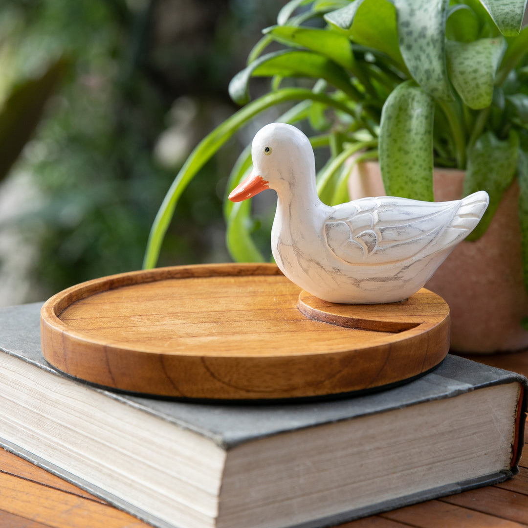 Hand-Painted and Carved Distressed Wood Duck Catchall - The White Duck