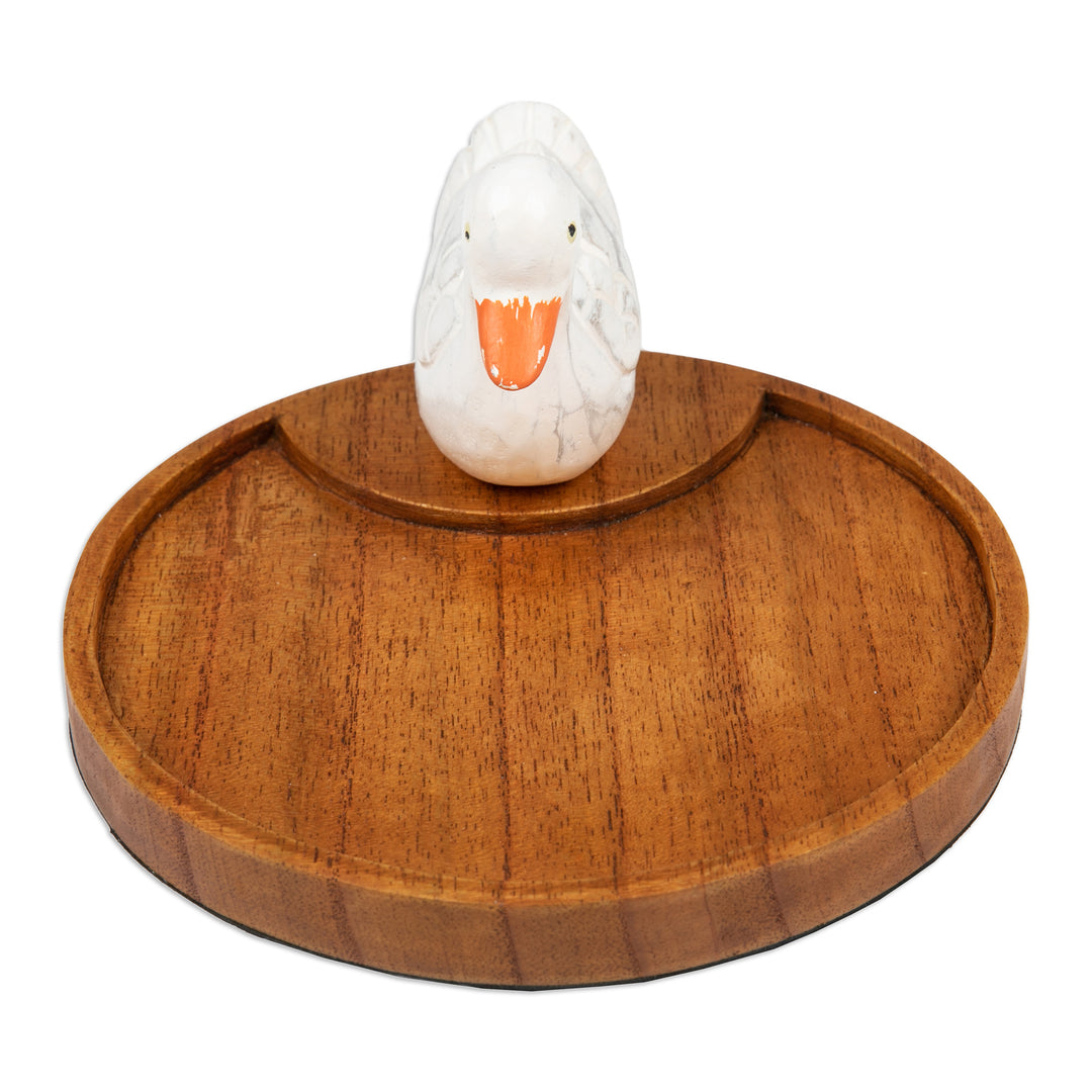 Hand-Painted and Carved Distressed Wood Duck Catchall - The White Duck