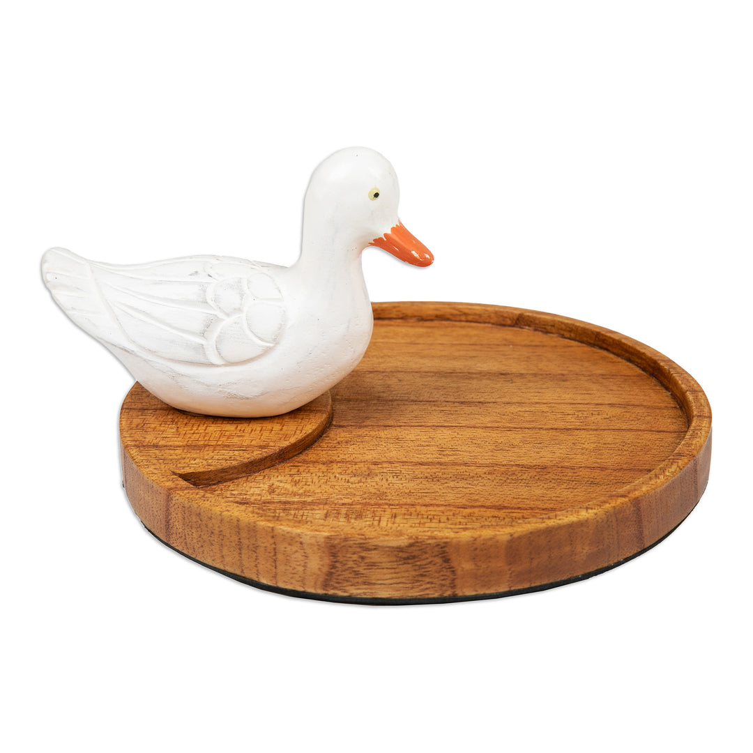 Hand-Painted and Carved Distressed Wood Duck Catchall - The White Duck
