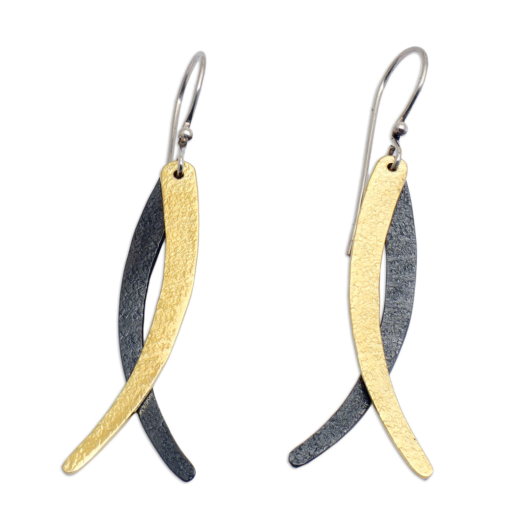 Modern 18k Gold-Plated Brass and Copper Dangle Earrings - Chic Divergent Paths