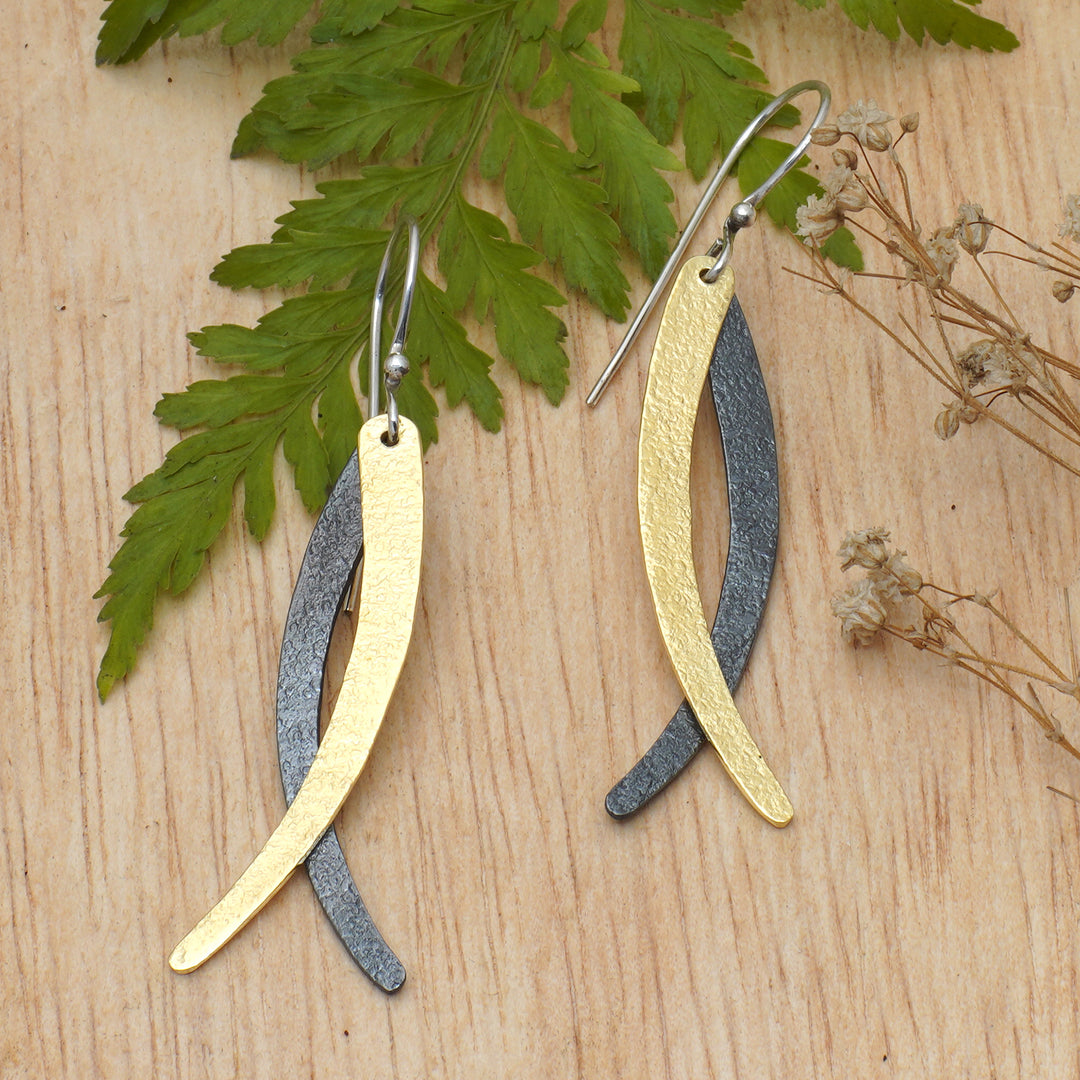 Modern 18k Gold-Plated Brass and Copper Dangle Earrings - Chic Divergent Paths